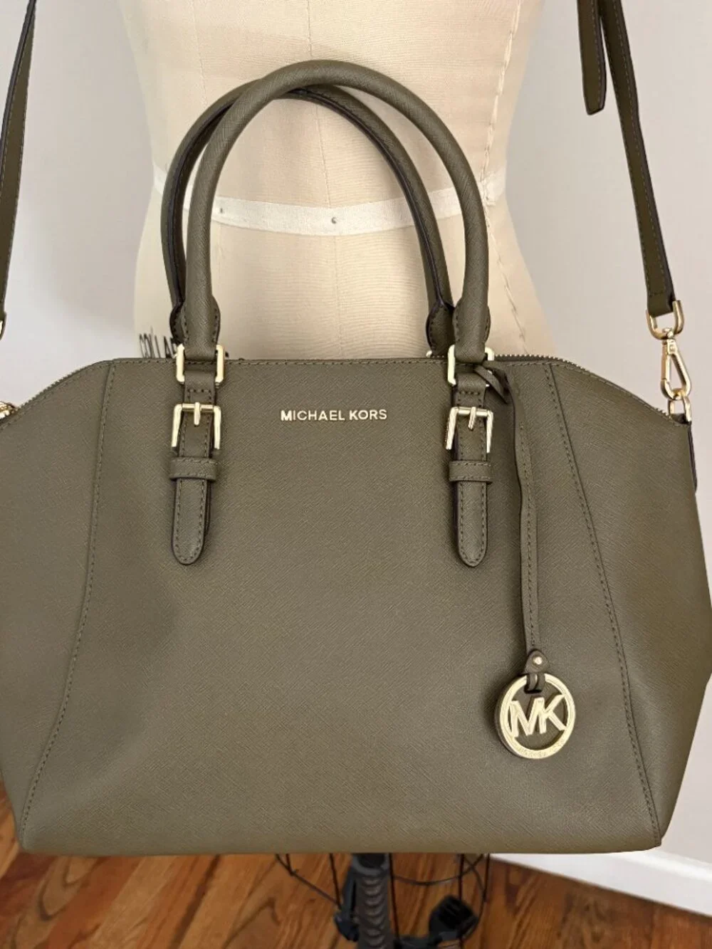 Michael Kors Ciara Satchel Crossbody Purse & Flap Wallet Set Olive Green Luxury